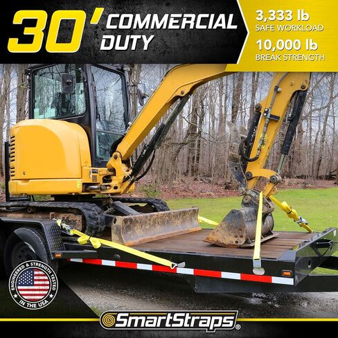 SmartStraps 27-Foot Premium Ratchet Straps, Yellow (1pk) – 10,000 lbs Break Strength, 3,333 lbs Safe Work Load - Commercial Tie-Downs Designed for Heavy-Duty Transport - Safely Haul Large Equipment, Tractors, Vehicles and More in Kuwait