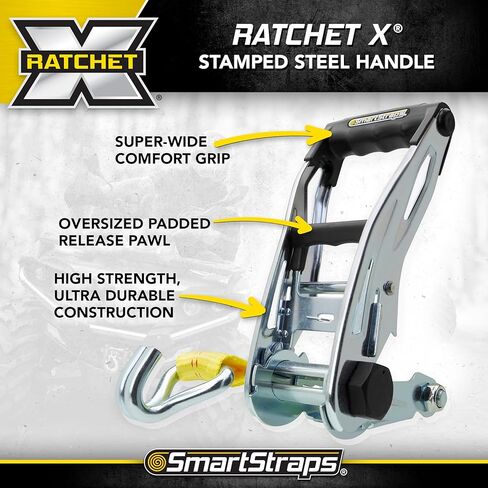 SmartStraps 27-Foot Premium Ratchet Straps, Yellow (1pk) – 10,000 lbs Break Strength, 3,333 lbs Safe Work Load - Commercial Tie-Downs Designed for Heavy-Duty Transport - Safely Haul Large Equipment, Tractors, Vehicles and More in Kuwait