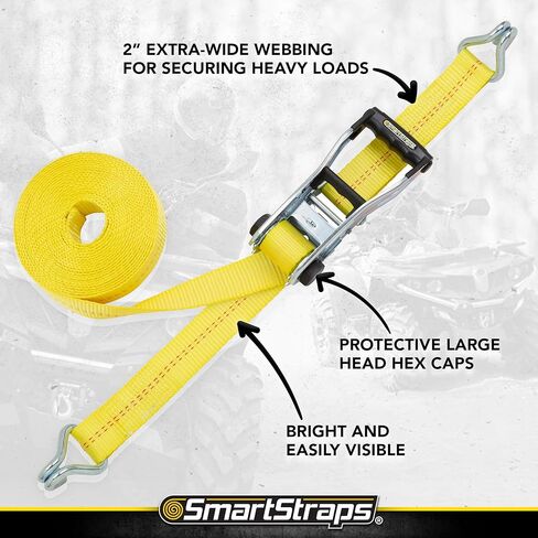 SmartStraps 27-Foot Premium Ratchet Straps, Yellow (1pk) – 10,000 lbs Break Strength, 3,333 lbs Safe Work Load - Commercial Tie-Downs Designed for Heavy-Duty Transport - Safely Haul Large Equipment, Tractors, Vehicles and More in Kuwait