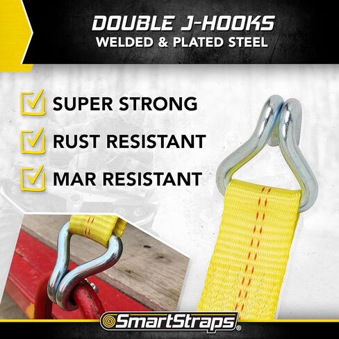 SmartStraps 27-Foot Premium Ratchet Straps, Yellow (1pk) – 10,000 lbs Break Strength, 3,333 lbs Safe Work Load - Commercial Tie-Downs Designed for Heavy-Duty Transport - Safely Haul Large Equipment, Tractors, Vehicles and More in Kuwait
