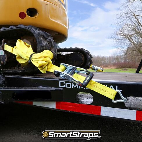 SmartStraps 27-Foot Premium Ratchet Straps, Yellow (1pk) – 10,000 lbs Break Strength, 3,333 lbs Safe Work Load - Commercial Tie-Downs Designed for Heavy-Duty Transport - Safely Haul Large Equipment, Tractors, Vehicles and More in Kuwait