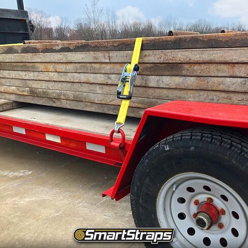 SmartStraps 27-Foot Premium Ratchet Straps, Yellow (1pk) – 10,000 lbs Break Strength, 3,333 lbs Safe Work Load - Commercial Tie-Downs Designed for Heavy-Duty Transport - Safely Haul Large Equipment, Tractors, Vehicles and More in Kuwait