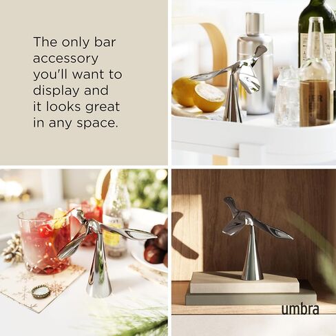 Umbra Tipsy Bottle Opener, Sculptural Bar Accessory, Luxury Flying Bird Soda, Cider, and Beer Opener, Chrome in Saudi Arabia
