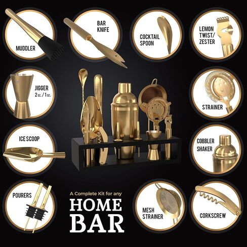 Highball & Chaser 13-Piece Cobbler Cocktail Shaker Set Matte Copper Stainless Steel Bartender Kit For Home Bar Cocktail Set Laser Engraved Cocktail Tools Plus E-Book with 30 Different Cocktail Recipes in Saudi Arabia