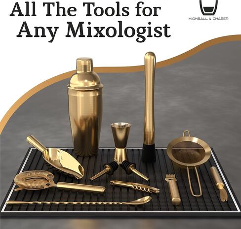 Highball & Chaser 13-Piece Cobbler Cocktail Shaker Set Matte Copper Stainless Steel Bartender Kit For Home Bar Cocktail Set Laser Engraved Cocktail Tools Plus E-Book with 30 Different Cocktail Recipes in Saudi Arabia