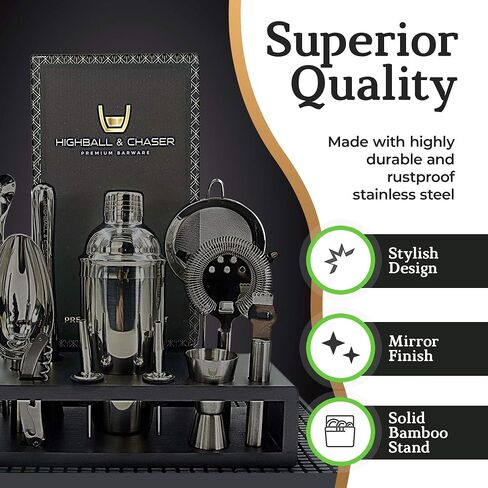 Highball & Chaser 13-Piece Cobbler Cocktail Shaker Set Matte Copper Stainless Steel Bartender Kit For Home Bar Cocktail Set Laser Engraved Cocktail Tools Plus E-Book with 30 Different Cocktail Recipes in Saudi Arabia