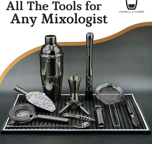Highball & Chaser 13-Piece Cobbler Cocktail Shaker Set Matte Copper Stainless Steel Bartender Kit For Home Bar Cocktail Set Laser Engraved Cocktail Tools Plus E-Book with 30 Different Cocktail Recipes in Saudi Arabia