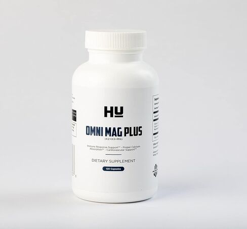HU-Omni MAG Plus D3+K2+Mg: مكمل فيتامين د - D3 5000 وحدة دولية، K2 120 ميكروجرام (MK7)، MG 75 مجم - 120 كبسولة in Kuwait