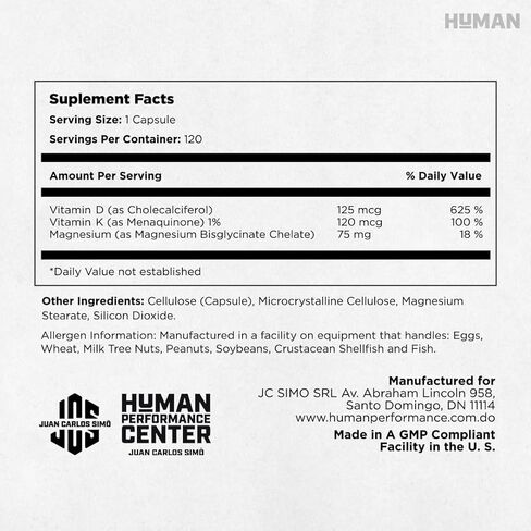 HU-Omni MAG Plus D3+K2+Mg: مكمل فيتامين د - D3 5000 وحدة دولية، K2 120 ميكروجرام (MK7)، MG 75 مجم - 120 كبسولة in Kuwait