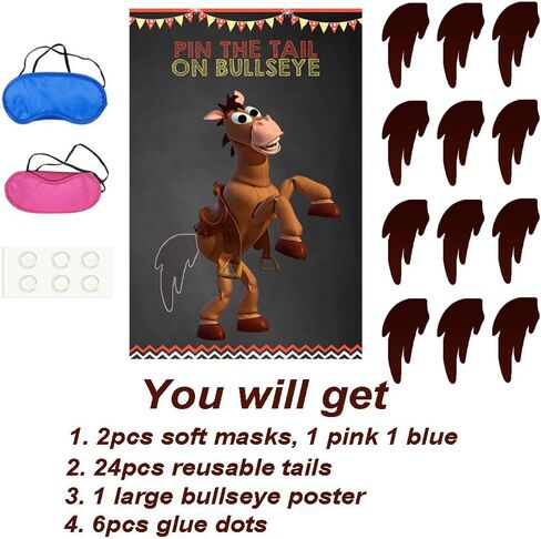 Toy Inspired Story Party Supplies, Pin The Tail On Bullseye Party Game Large Poster 24PCS Reusable Tails Sticker for Kids Boys Birthday Party in Saudi Arabia