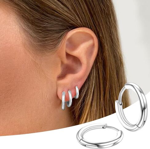 4 Pairs Hoop Earrings for Men 316L Surgical Steel Hoop Earrings 8mm 10mm 12mm 14mm Silver Hoops Earrings Piercings Cartilage Earring Hoop Hypoallergenic Hoop Earrings for Women Men in Saudi Arabia