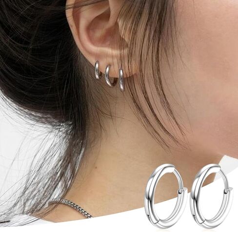 4 Pairs Hoop Earrings for Men 316L Surgical Steel Hoop Earrings 8mm 10mm 12mm 14mm Silver Hoops Earrings Piercings Cartilage Earring Hoop Hypoallergenic Hoop Earrings for Women Men in Saudi Arabia