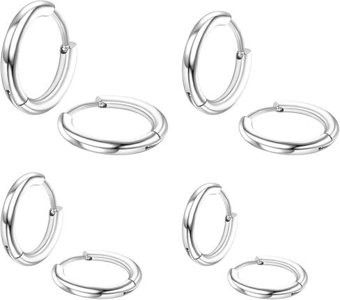 4 Pairs Hoop Earrings for Men 316L Surgical Steel Hoop Earrings 8mm 10mm 12mm 14mm Silver Hoops Earrings Piercings Cartilage Earring Hoop Hypoallergenic Hoop Earrings for Women Men in Saudi Arabia