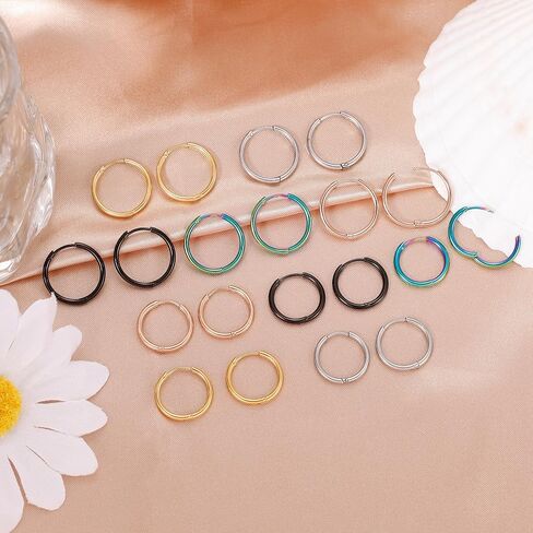10 Pairs 20G Surgical Steel Huggie Hoop Earrings for Women Men Hypoallergenic Cartilage Helix Hoop Earrings Lobes Hinged Sleeper Earrings Hoops 6-14mm in Kuwait
