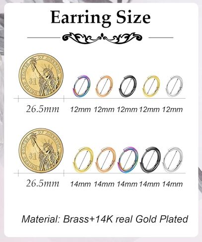 10 Pairs 20G Surgical Steel Huggie Hoop Earrings for Women Men Hypoallergenic Cartilage Helix Hoop Earrings Lobes Hinged Sleeper Earrings Hoops 6-14mm in Kuwait