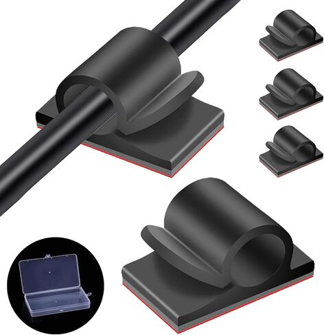 Large Cable Clips with Storage Box, 100pcs Black Adhesive Cable Holder Clips, Outdoor Light Wire Clips Cable Tidy Hooks Cord Organiser for Cable Management, Home Office Desk Wall, 14x20mm in Saudi Arabia