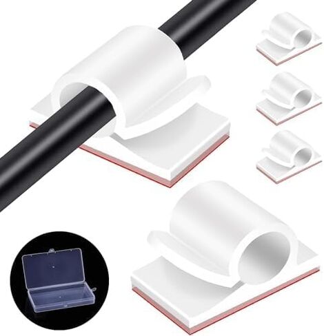 Large Cable Clips with Storage Box, 100pcs Black Adhesive Cable Holder Clips, Outdoor Light Wire Clips Cable Tidy Hooks Cord Organiser for Cable Management, Home Office Desk Wall, 14x20mm in Saudi Arabia