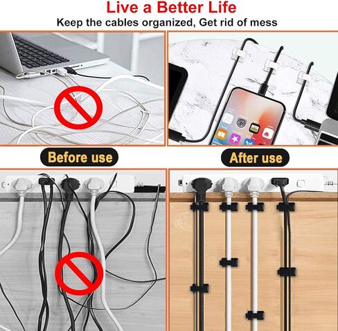 Large Cable Clips with Storage Box, 100pcs Black Adhesive Cable Holder Clips, Outdoor Light Wire Clips Cable Tidy Hooks Cord Organiser for Cable Management, Home Office Desk Wall, 14x20mm in Saudi Arabia