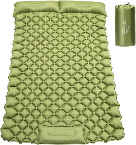 SJEhome Double Sleeping Pad for Camping, Low Noise Self Inflating Camping Pad, Inflatable Camping Mattress with Pillows Built-in Pump, Portable Camping Mat for Tent Backpacking Hiking Traveling in Saudi Arabia