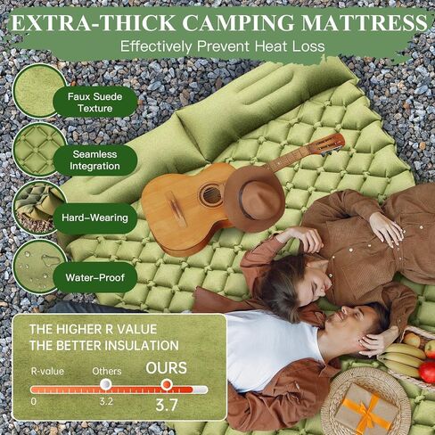 SJEhome Double Sleeping Pad for Camping, Low Noise Self Inflating Camping Pad, Inflatable Camping Mattress with Pillows Built-in Pump, Portable Camping Mat for Tent Backpacking Hiking Traveling in Saudi Arabia