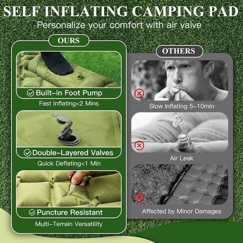 SJEhome Double Sleeping Pad for Camping, Low Noise Self Inflating Camping Pad, Inflatable Camping Mattress with Pillows Built-in Pump, Portable Camping Mat for Tent Backpacking Hiking Traveling in Saudi Arabia