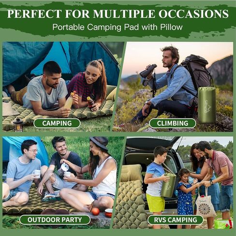 SJEhome Double Sleeping Pad for Camping, Low Noise Self Inflating Camping Pad, Inflatable Camping Mattress with Pillows Built-in Pump, Portable Camping Mat for Tent Backpacking Hiking Traveling in Saudi Arabia
