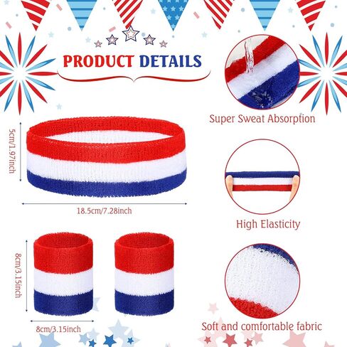 eccliy 4 قطع العلم الأمريكي حزمة فاني مع العصابة الوطنية وأساور المعصم 4th من يوليو حقيبة الخصر تيري القماش معصمه 4th من يوليو الملحقات للياقة البدنية الرجال النساء تجريب في الهواء الطلق ممارسة اليوغا in Kuwait