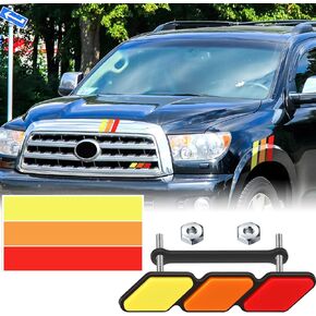 4 Sets Tri Color Grille Badge Emblem Classic Retro Tri Color Stripe Decal Sticker Decoration Car Truck Label Compatible with Toyota 4Runner Tacoma Tundra Rav4 Highlander, Yellow Orange Red