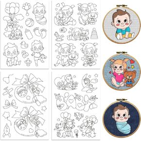 Peacoblue Water Soluble Embroidery Patterns for Beginners 4 Sheets with 33pcs Flower Fairy Patterns, Charming Flower Fairy Wash Away Embroidery Pattern Stabilizer for Hand Sewing Lover Women Adults