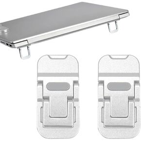 Alessia Cara 2PCS Zinc Alloy Mini Foldable Laptop Stand, Portable Computer Keyboard Riser with 2 Adjustable Angles, Self-Adhesive Invisible Notebook Stand and Keyboard Lift for Desk (Silver)