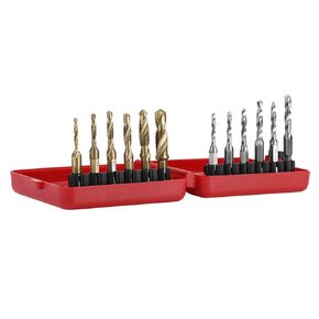 12pcs M3-M10 Hex Shank Plated HSS Screw Thread Metric & Inch Tap Drill Bits with Red Case for Tapping Various Threads