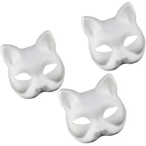 TOYANDONA Drawing Masks Cat Masks, 3pcs White Paintable Masks Blank DIY Masks Animal Dress Up Masks for Masquerade Halloween Cosplay Costume Cat Half Facemasks