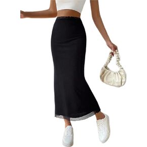 Avanova Women Mesh Bodycon Midi Skirts High Elastic Wasited Elagant Summer Long Skirts