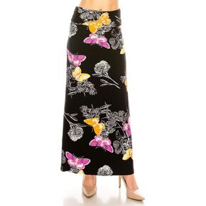 Eevee Women’s Casual Long Maxi Skirts - Basic High Waist Fold Over Soft Floor Length Stretch Casual Regular Plus Size