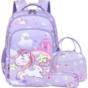 Girls Backpack for Elementary Unicorn Backpack Kids Backpack School Bookbag for Girls 3 in 1 Set Back to School