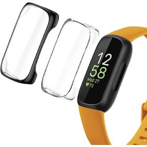 2-Pack Screen Protector Case Compatible with Fitbit Inspire 3,Anti-Scratch Overall Protective Soft TPU Case Protective Case Bumper (Black/Clear)