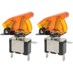 HSF 2 حزمة 12V 20A ASW-07D الروك مضاءة تبديل / زر التبديل، 3 دبوس أبيض LED تضيء تبديل التبديل الثقيلة مع البرتقال غطاء حماية السلامة لسباق السيارات شاحنة قارب RV in Kuwait