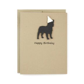 French Bulldog Birthday Card | Black Frenchie Dog theme Pet Greeting cards | Confetti Party Hat