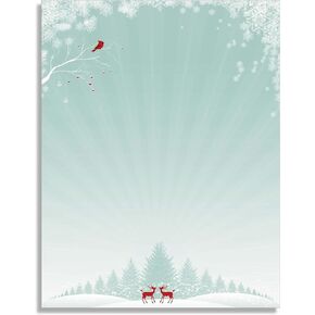 Christmas Cardinal Holiday Stationery Paper - 80 Sheets of Letterhead for Winter & Holiday Events