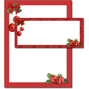 Red Christmas Bulbs Holiday Paper & Envelopes (40 Set Pack)