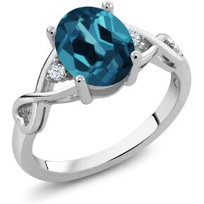 Gem Stone King 925 Sterling Silver London Blue Topaz Engagement Ring For Women (1.89 Cttw, Oval 9X7MM, Gemstone Birthstone, Available In Size 5, 6, 7, 8, 9)