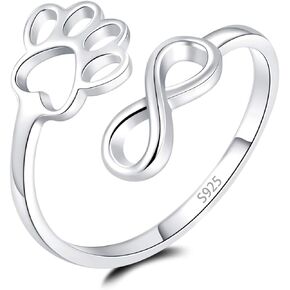 عشاق الحيوانات الأليفة PawPrint الحب القلب إنفينيتي الدائري 925 الفضة الاسترليني حلقة مفتوحة قابلة للتعديل بلدي جرو الحلو نحن عائلة الحيوانات الأليفة مجوهرات الحيوان الكلب القط مخلب الدائري للنساء الفتيات في سن المراهقة