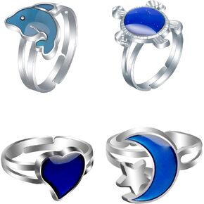 COLORFUL BLING Mood Rings Dinosaur Rings Set Color Changing Emotion Feeling Temperature Finger Ring Cute Tyrannosaurus Triceratops Butterfly Turtle Adjustable Knuckle Ring for Women Teen Girls