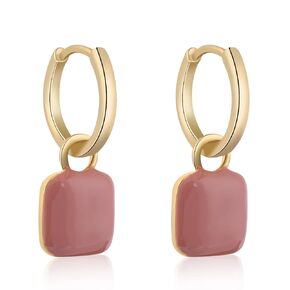 Pink Huggie Earrings for Women Gold Drop Earrings Pink Hoop Dangle Earrings Enamel Earrings for Gift