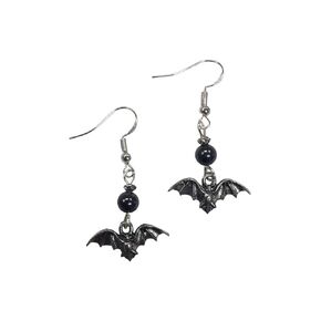 Flying Bat Earrings, Halloween Earrings, with hematite accent beads, on sterling silver earwires
