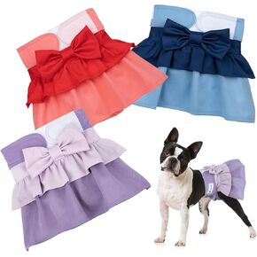 Pet Soft Female Dog Diapers - 3Pack Washable Dress-Style Dog Diapers Female for Girl Dog in Heat - Reusable Dog Period Panties|Puppy Diapers Female (Ocean, S)