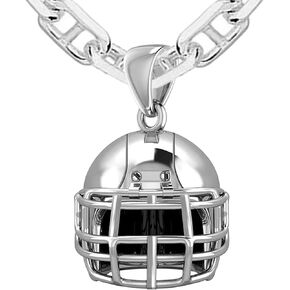 Men's 925 Sterling Silver 21.5mm Large 3D Football Helmet Charm Pendant Necklace, 22in to 26in