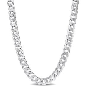 Italian 925 Sterling Silver Men's Curb Link Chain Necklace - Available in Sterling Silver or Yellow Gold Plated Sterling Silver - 10mm Width - 24 inch Length