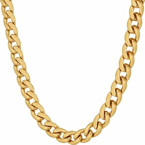 LIFETIME JEWELRY 7mm Polished Cuban Link Chain Necklace for Women & Men 24k Gold Plated