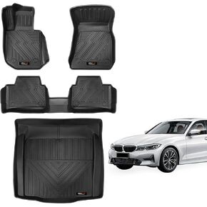 Custom Fit Compatible for 2019-2023 BMW 3 Series Sedan G20 All Weather Floor Mats & Trunk Cargo Liner TPE Rubber Upgrade Material Accessories (BMW 3 Series G20 Floor Mats+Cargo Liner)